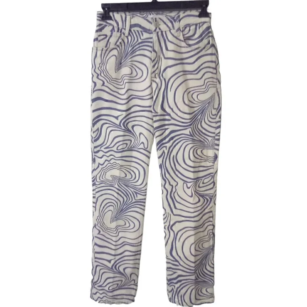 Zara swirl printed straight leg high waist 5 pocket jeans size 4